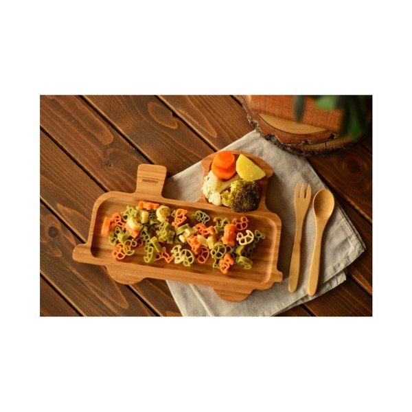 Set pentru copii cu platou și tacâmuri din lemn Bambum Train-image-1