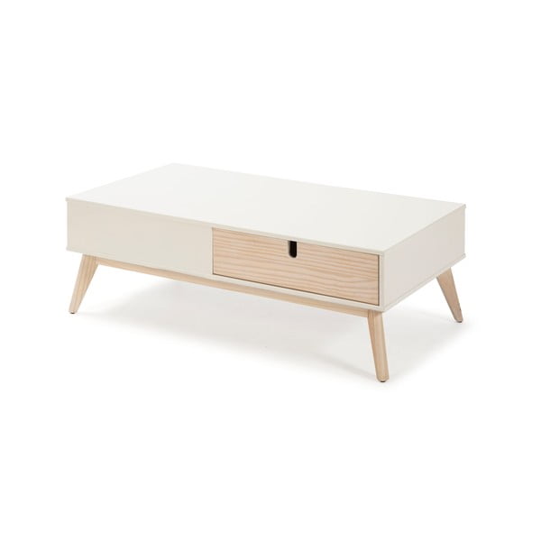 Măsuță de cafea cu 2 sertare și picioare din lemn de pin Marckeric Kiara, alb-image-3