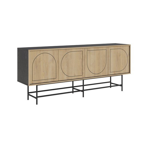 Comodă neagră/în culoare naturală joasă cu aspect de lemn de stejar 187x77,5 cm Giana – Marckeric