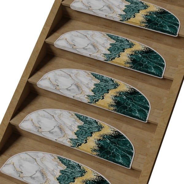 Covorașe pentru scări în culoarea petrolului-crem 16 buc. 20x65 cm Golden Marble – Vitaus-image-1