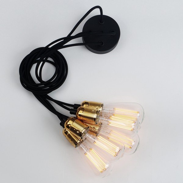 Lustră cu 5 cabluri Sotto Luce Uno, negru - auriu-image-4