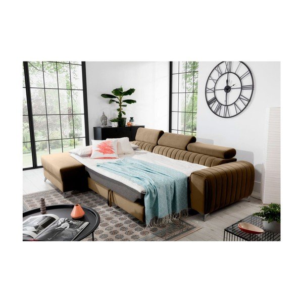 Colțar maro deschis extensibil/cu spațiu de depozitare cu tapițerie din catifea (cu colț pe partea stângă/cu șezlong) Grayson – ELTAP-image-4