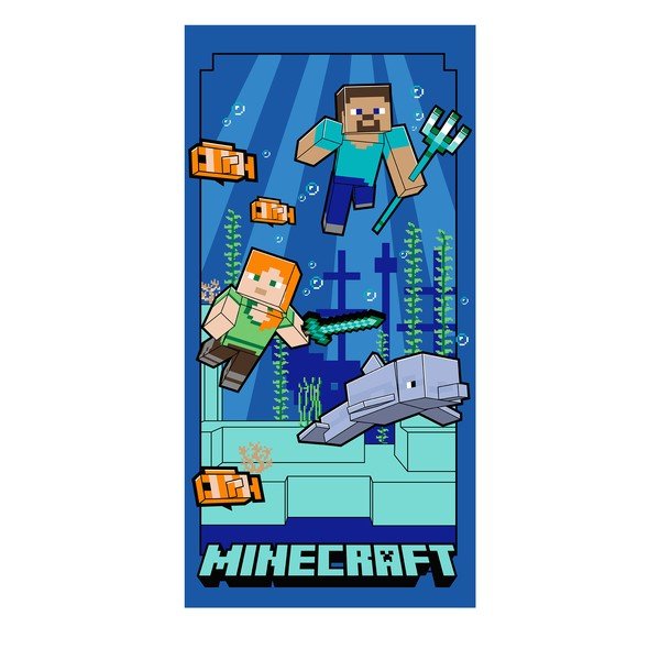 Prosop  pentru copii albastru din microfibră 70x140 cm Minecraft "Underwater Fun" – Jerry Fabrics