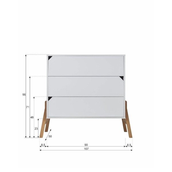 Comodă cu 3 sertare BELLAMY Lotta, alb-image-3