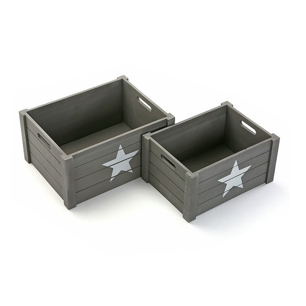Set de două cutii din lemn Versa Star, gri închis