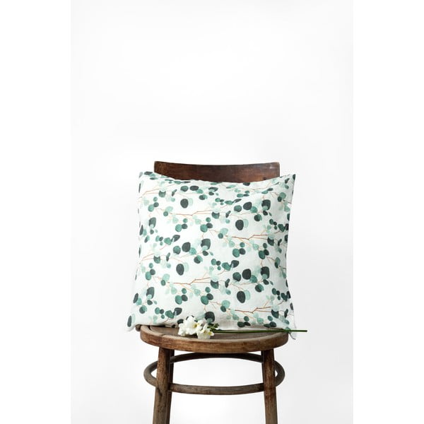 Față de pernă din in Linen Tales Eucalyptus, 50 x 50 cm, alb-verde-image-1