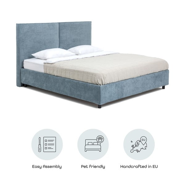 Pat matrimonial albastru tapițat cu spațiu de depozitare cu somieră 180x200 cm Myra Bold – Bonami Selection-image-4