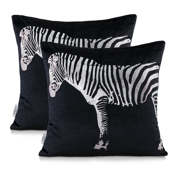Set 2 perne decorative cu zebră AmeliaHome, 45 x 45 cm, negru