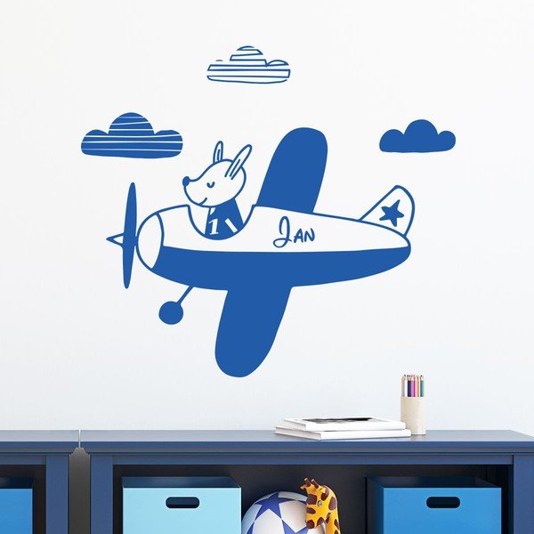 Autocolant de perete cu nume Ambiance Puppy On The Plane-image-1