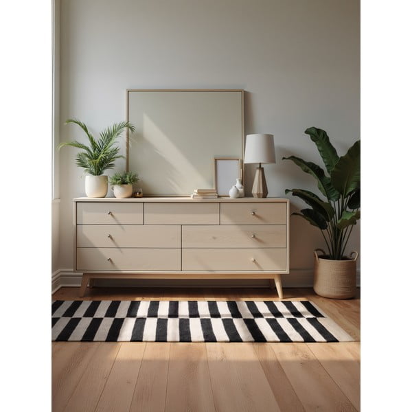 Covor negru-alb reversibil/țesut manual din lână 80x150 cm Donna – Hanse Home-image-1