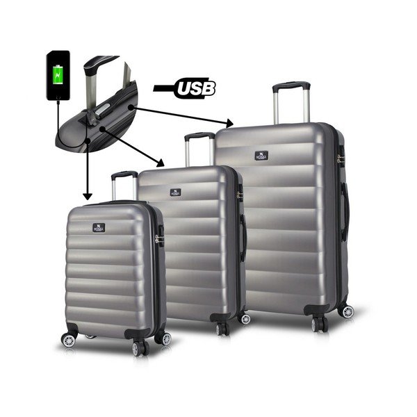 Set 3 valize cu roți și port USB My Valice RESSO Travel Set, gri-image-3