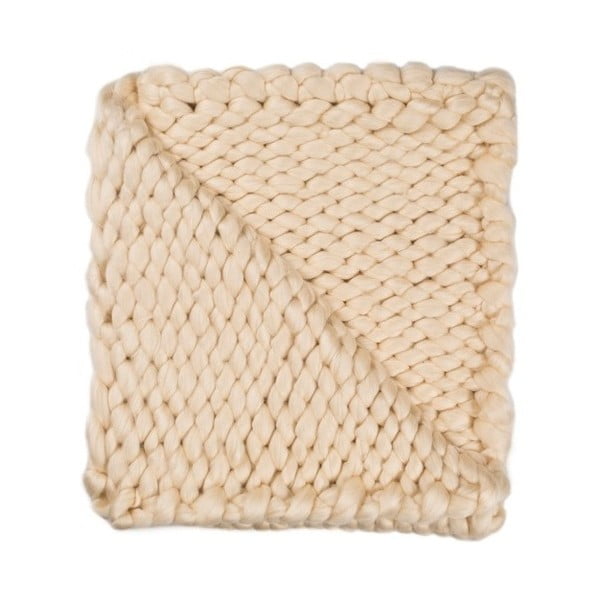 Pătură Chunky Plaids, bej, tricotată manual, 160 x 210 cm