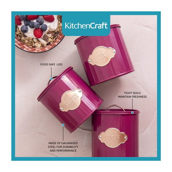 Recipiente de alimente roșii din oțel în set de 3 - Kitchen Craft-image-3