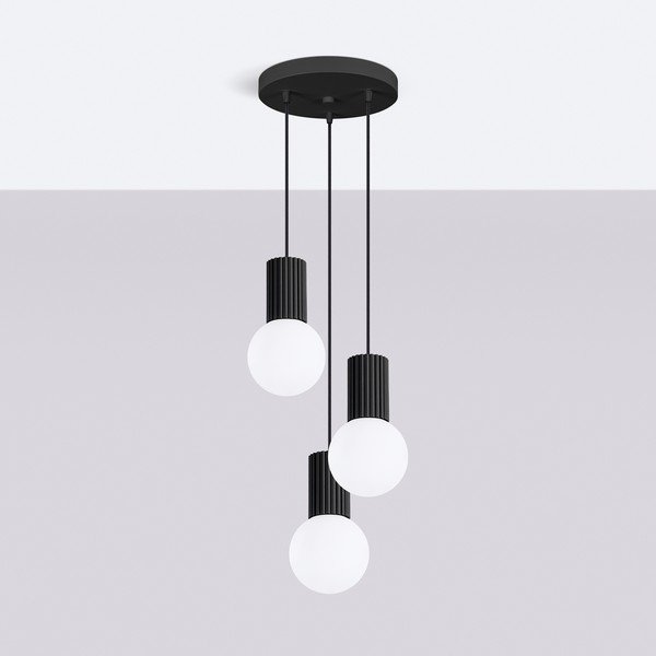 Lustră neagră din metal cu abajur din sticlă ø 25 cm Orbital – Sollux-image-4
