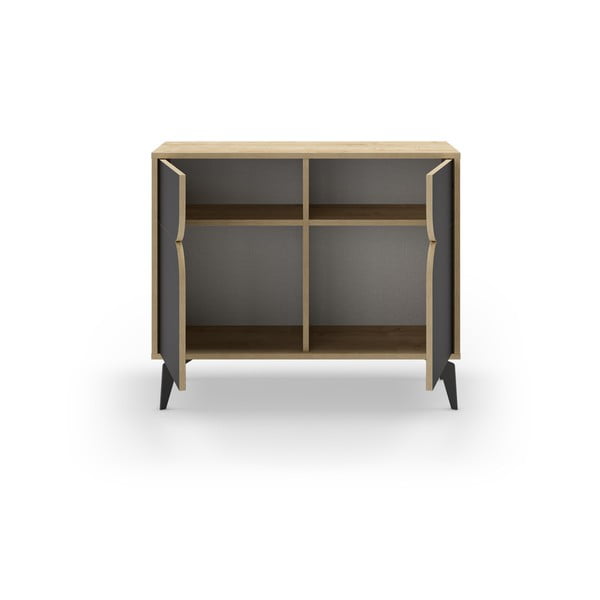 Dulap negru/în culoare naturală cu aspect de lemn de stejar 95x79 cm Nola – Marckeric-image-3