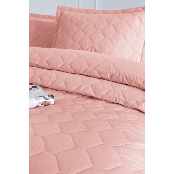 Cuvertură de pat cu față de pernă din bumbac ranforce EnLora Home Fresh, 180 x 225 cm, roz-image-1