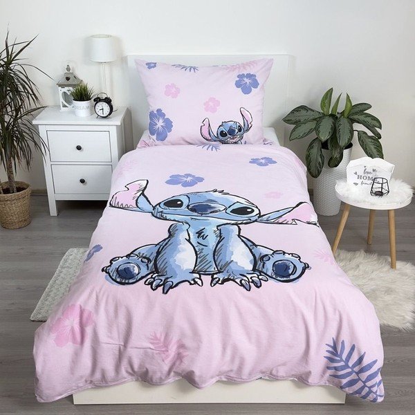 Lenjerie de pat pentru copii roz-deschis din bumbac pentru pat de o persoană 140x200 cm Lilo & Stitch "Pink" – Jerry Fabrics-image-1
