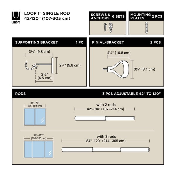 Galerie de perdea 107 - 305 cm extensibilă din oțel Loop – Umbra-image-4