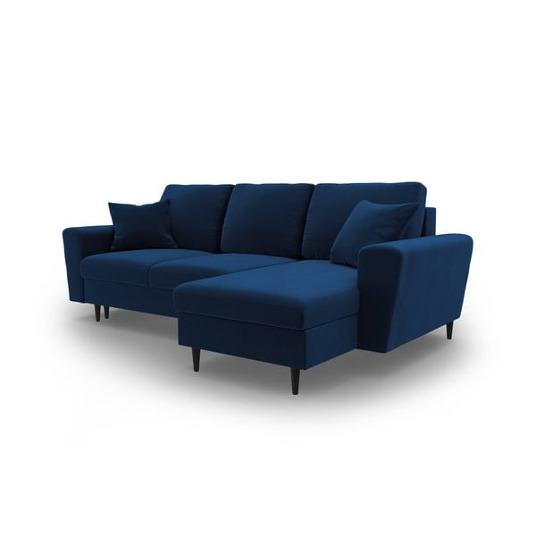 Colțar albastru extensibil, cu spațiu de depozitare cu tapițerie din catifea Kyoto – Cosmopolitan Design-image-4