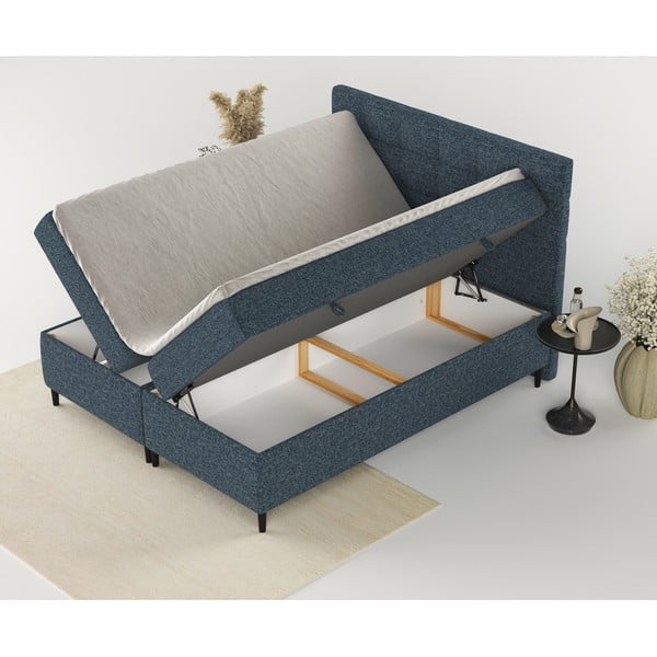 Pat boxspring albastru închis cu spațiu de depozitare 200x200 cm Urbaneo – Maison de Rêve-image-2