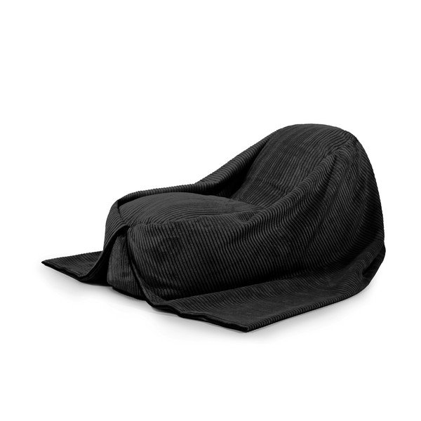 Fotoliu puf pentru copii negru cu tapițerie din catifea reiată Cocoon 120 – SLOWDOWN