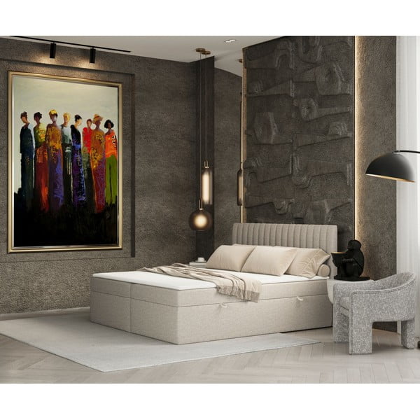 Pat boxspring bej cu spațiu de depozitare 140x200 cm Spencer – Maison de Rêve-image-1