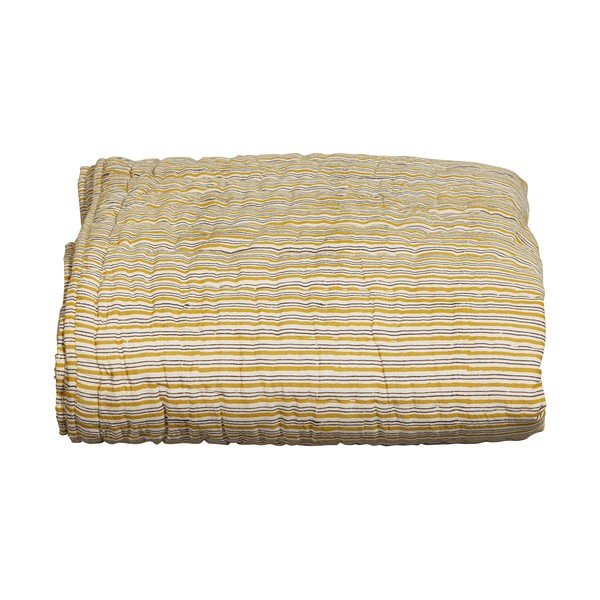 Cuvertură galben-muștar din bumbac pentru pat dublu 220x265 cm Chevron – BePureHome-image-3