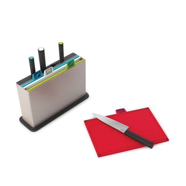Set suport cu 4 tocătoare și cuțite Joseph Joseph Index Index, 33 x 23,5 cm, gri-image-2