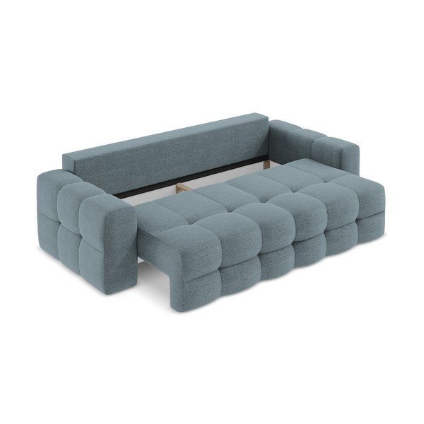 Canapea albastră extensibilă cu tapițerie din țesătură bouclé 255 cm Milu – Makamii-image-3