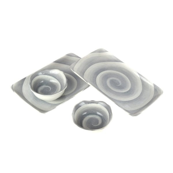 Set 2 farfurii și boluri ceramice Made In Japan Grey Swirl