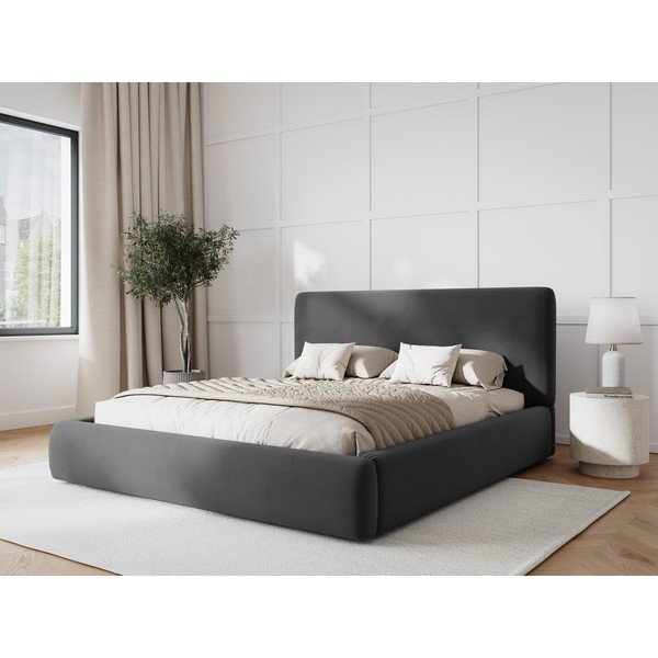 Pat matrimonial gri închis tapițat cu spațiu de depozitare cu somieră 180x200 cm Colonel – Cosmopolitan Design-image-1