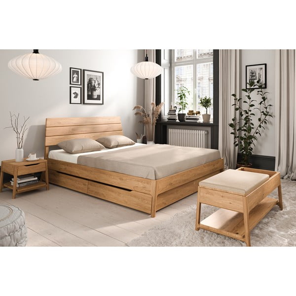 Pat matrimonial în culoare naturală din lemn   de stejar 200x200 cm Twig – The Beds-image-1