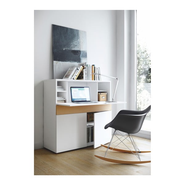 Birou cu dulap Focus White/Oak, 110 x 42 x 109 cm-image-2
