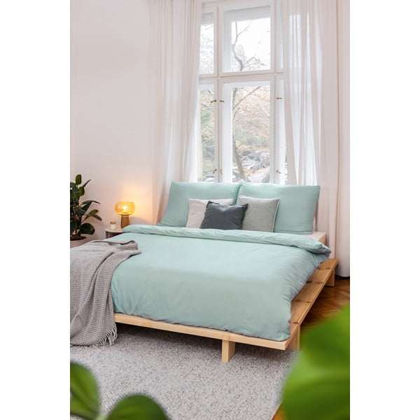 Lenjerie de pat verde din microsatin pentru pat de o persoană 140x200 cm Basic – Bonami Essentials-image-4