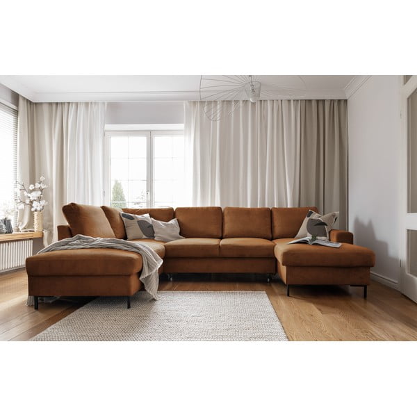 Colțar portocaliu/maro extensibil cu tapițerie din catifea reiată  (cu colț pe partea stângă ) Lofty Lilly – Miuform-image-4