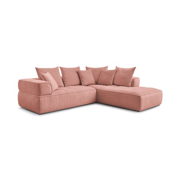 Colțar roz cu tapițerie din chenille (cu colț pe partea dreaptă/în formă de ”L”) Whesley – Bobochic Paris-image-3