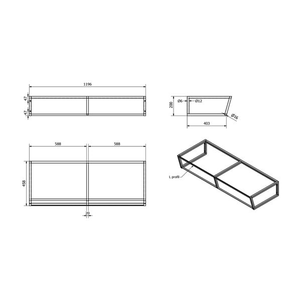 Suport pentru chiuvetă negru suspendat din oțel 120x20 cm Ska – Sapho-image-3