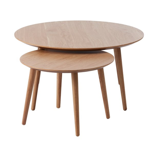 Măsuțe de cafea în culoare naturală 2 buc. rotunde cu aspect de lemn de stejar ø 88 cm Adda – Unique Furniture-image-2