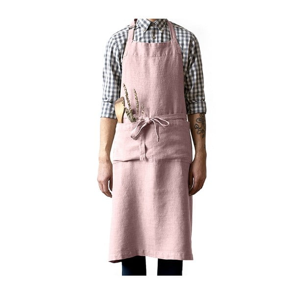 Șorț din in Linen Tales Chef, lungime 100 cm, roz deschis