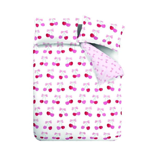 Lenjerie de pat albă-roz pentru pat de o persoană 135x200 cm Cherries and Bows – Catherine Lansfield