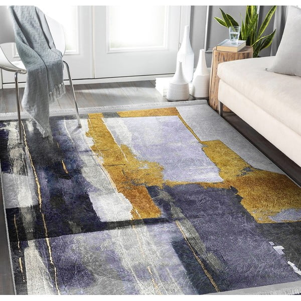 Covor galben/albastru închis lavabil 80x150 cm Unique – Mila Home-image-2