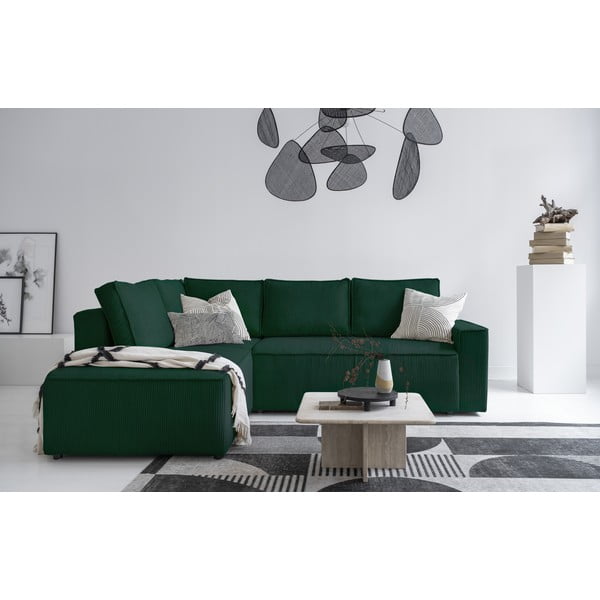 Colțar verde închis extensibil cu tapițerie din catifea reiată  (cu colț pe partea stângă ) Brave Dave – Miuform-image-1