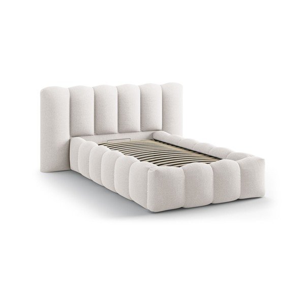 Pat crem tapițat cu spațiu de depozitare cu somieră 90x200 cm Lupine – Micadoni -image-2