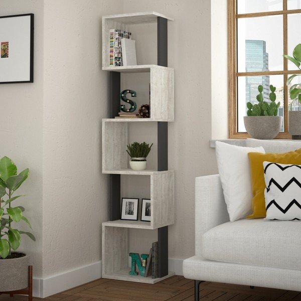 Bibliotecă Piri White Anthracite, alb - gri antracit-image-1
