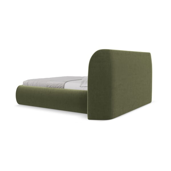 Pat matrimonial verde tapițat cu spațiu de depozitare cu somieră 180x200 cm Hauke – Makamii-image-4