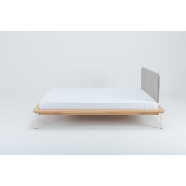 Pat matrimonial gri/în culoare naturală din lemn masiv de stejar cu somieră 140x200 cm Fina – Gazzda-image-4