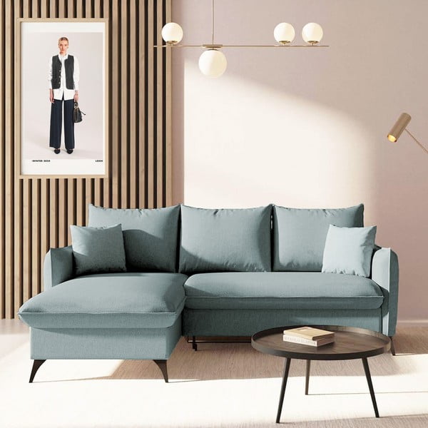 Colțar albastru deschis extensibil, cu spațiu de depozitare (cu colț pe partea stângă, cu șezlong) Brim – Rodier-image-1