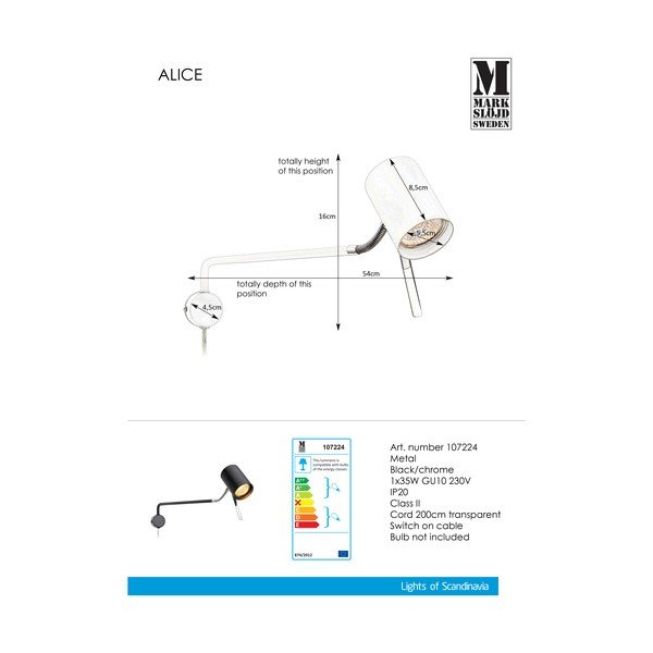 Aplică Markslöjd Alice 1L, negru-image-2