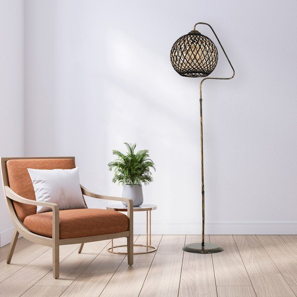Lampadar negru/auriu cu abajur din iută (înălțime 154 cm) – Opviq lights-image-2