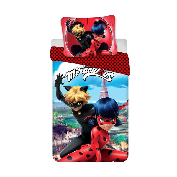 Lenjerie de pat pentru copii din bumbac pentru pat de o persoană 140x200 cm Miraculous – Jerry Fabrics